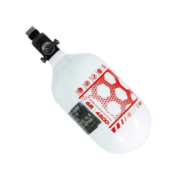 HK Army HEX Aerolite Extra Lite Carbon Fiber Compressed Air Paintball Tank With Standard Regulator - 68/4500 - White/Red