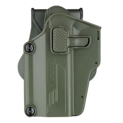 Amomax Rigid Pistol Holster – Paddle Attachment – Left Handed – Per-Fit Universal – OD