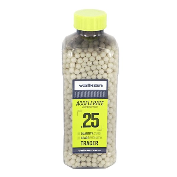 Valken Airsoft 6mm Accelerate Green Tracer Airsoft BBs – Bottle Of 2500 Rounds – .25g