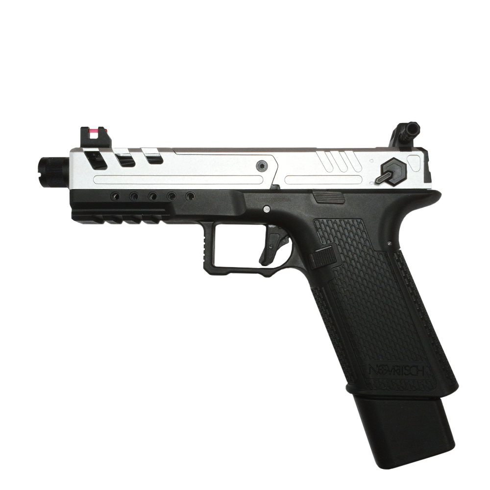 Novritsch SSP28 Split-Slide Gas Blowback Airsoft Pistol Custom Build - Silver Black